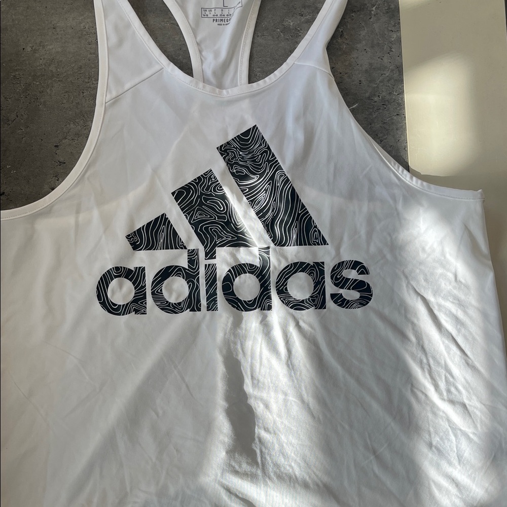 Adidas White Racerback Tank with Black Logo